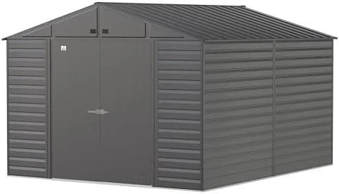 Arrow Select 10′ x 12′ Outdoor Lockable Steel Storage Shed Building, Charcoal