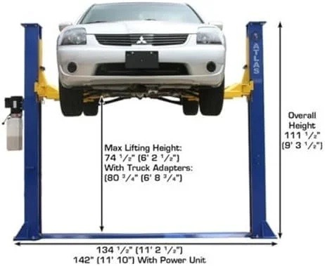 ATLAS Automotive Equipment 9KBPX 2-Post Lift/Hoist, Baseplate Style, 9’6″ Minimum Ceiling Height, 9,000lb Capacity, Symmetric Arms, Dual Hydraulic Chain Drive Cylinders, for Low Ceiling Home Use