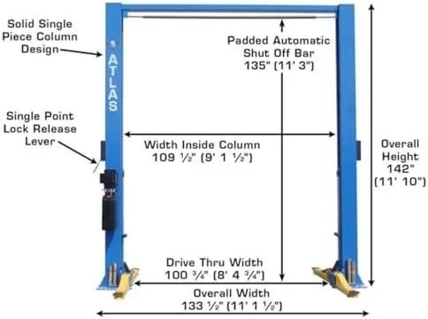 atlas-automotive-equipment-9ohsc-ss-2-post-vehicle-overhead-lift-11-9-1780601624764-5 ATLAS Automotive Equipment 9OHSC-SS 2-Post Vehicle Overhead Lift, 11’9” Minimum Ceiling Height, 9,000lb Capacity, Clear Floor, 11’10” Height, 3-Stage Front and 2-Stage Rear Arms, for DIY/Hobbyists