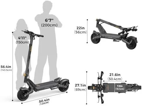 Ausom 2000W Dual Motor Folding Electric Scooter for Adults, Off Road Dual Motor E-Scooter with E-ABS and Dual Disc Brakes, 40Mph Top Speed, 56 Miles Max Range