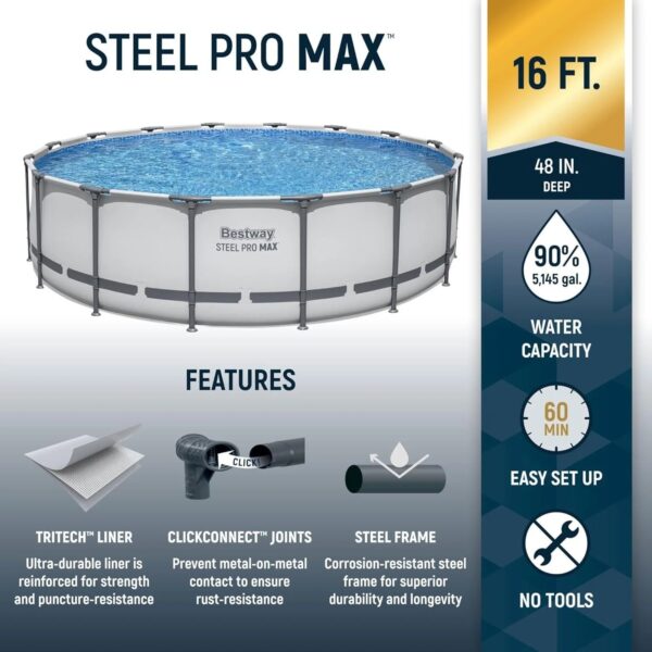 bestway-steel-pro-max-16-foot-x-48-inch-round-metal-frame-above-ground-1780603045064-5 Bestway Steel Pro MAX 16 Foot x 48 Inch Round Metal Frame Above Ground Outdoor Swimming Pool Set