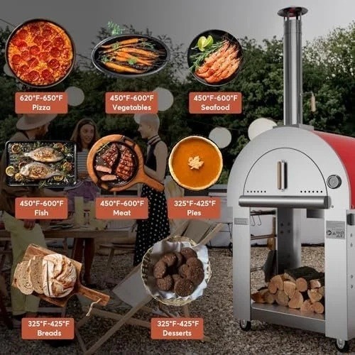 empava-pizza-oven-with-open-shelf-and-wheels-for-outdoor-kitchen-wood-1780606600310-4 Empava Pizza Oven with Open Shelf and Wheels for Outdoor Kitchen, Wood Fire for Grill & Camping Backyard Party in Stainless Steel, 38.6 Inch, Italian Red