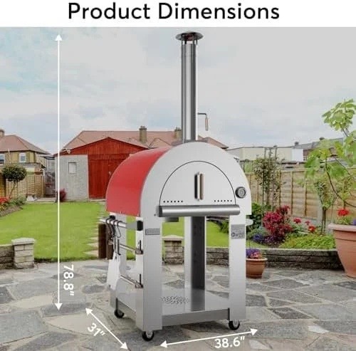 empava-pizza-oven-with-open-shelf-and-wheels-for-outdoor-kitchen-wood-1780606600310-5 Empava Pizza Oven with Open Shelf and Wheels for Outdoor Kitchen, Wood Fire for Grill & Camping Backyard Party in Stainless Steel, 38.6 Inch, Italian Red