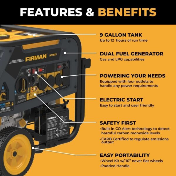 Firman H07553 7500/9400W Dual Fuel Generator