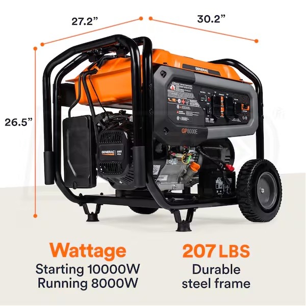 Generac GP8000E 10000 / 8000-Watt Portable Generator