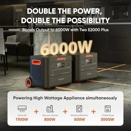 jackery-solar-generator-4000-kit-explorer-2000-plus-and-1x-packplus-e2-1780610920572-5 Jackery Solar Generator 4000 Kit, Explorer 2000 Plus and 1X PackPlus E2000 Plus Expandable Battery with 2X200W Solar Panel, 4085 Wh LiFePO4, 3000W Output for Outdoor RV Camping & Home Emergency