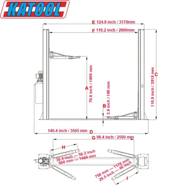 KT-H105 Two Post Vehicle Lift 10,000lbs