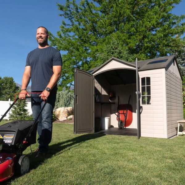 lifetime-lockable-polyethylene-outdoor-storage-shed-10-x-8-tan-bro-1780612453281-2 Lifetime Lockable Polyethylene Outdoor Storage Shed, 10′ x 8′, Tan & Brown (60005)