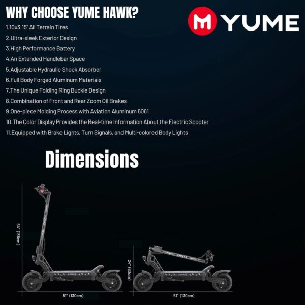 M YUME SCOOTER Hawk Dual Motor Electric Scooters for Adults 2400W 43MPH 43Miles Long Rang E-Scooter