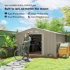Outsunny 11′ x 13′ Outdoor Storage Shed, Garden Tool Metal Shed with Foundation Kit, Double Lockable Door, Air Vents and Sloping Roof, for Backyard, Patio, Lawn, Light Gray