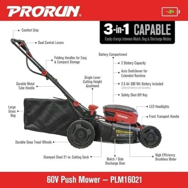 prorun-60v-21-in-steel-deck-cordless-push-lawn-mower-with-2-5-ah-batte-1780616220690-3 PRORUN 60V 21-In. Steel Deck Cordless Push Lawn Mower with 2.5 Ah Battery and Charger